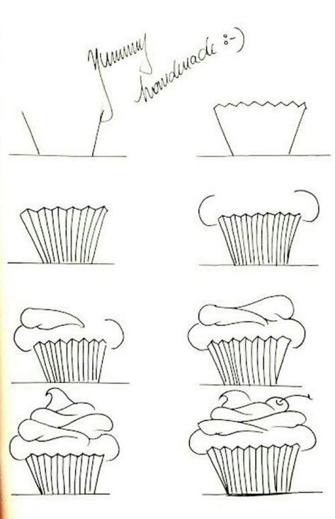 Cupcake How To Draw Frosting, How To Draw Desserts, Frosting Drawing, Draw A Cupcake, Watercolor Cupcake, Draw Tutorial, Cupcake Drawing, Cupcake Art, Art Worksheets