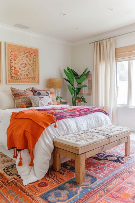 Transform Your Space with These stunning 27 Boho Bedroom Ideas Bedroom Ideas For Small Rooms King Bed, Boho Bedroom Maximalist, King Bed Small Room, Bedroom Maximalist, Coastal Boho Bedroom, Eclectic Artwork, Fall Bedroom Ideas, Home Improvement Outdoor, Boho Bedroom Ideas