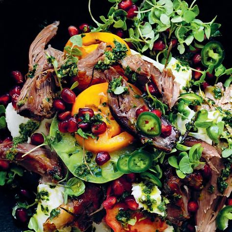 Weeknight Salad, Shredded Lamb, Heirloom Tomato Salad Recipes, Lamb Salad, Tomato Lentil Soup, Salad With Goat Cheese, Heirloom Tomato Salad, Pomegranate Recipes, Vegetable Salad Recipes