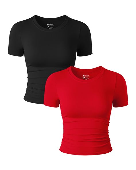 PRICES MAY VARY. Material - This short sleeve ruched shirt is made of 90% nylon,10% spandex. Llight weight, super soft and high-stretch fabric with a second-skin feel. Design - Going out tops for women.sexy shirt, slim fit tops, short sleeve, crew neck, solid color. This tee shirt is the must-have item in wardrobe. Matching: Casual comfort crop tops for women, matching with jacket, shorts, jeans, leggings, cargo pants or cardigan.Perfect for daily casual wear. Occassion: Basic t shirts great for Sleeve Less Tops Tanks, Amazon Wishlist Clothes, Fitted Tee Outfit, Simple Tops For Women, Cute Shirts Aesthetic, Tight Shirt Outfit, Casual Shirts Women