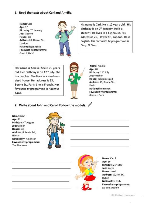 Esl Writing Activities Worksheets, Basic English For Beginners, Personal Information Worksheet, Esl Writing Activities, Free Printable Alphabet Worksheets, English Teaching Resources, English For Beginners, Esl Activities, Grammar Book