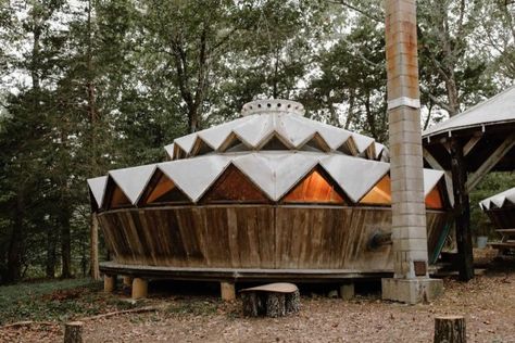 Forest Garden Yurt Cabin with Companion Bathhouse Wooden Yurts, Couple Retreat, Quonset Home, Unique Airbnb, Sacred Grove, St Joseph Mo, Average Home, Geodesic Dome Homes, Coffee Trailer