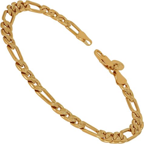 PRICES MAY VARY. Timeless Sophistication: Our Figaro Gold Bracelet for Women and men is a timeless symbol of elegance; With its classic Figaro chain design, it exudes luxury and refinement suitable for any occasion; Choice of 4.5mm ( ~ 3/16 inch ) or 6mm ( ~ 1/4 inch ) width Versatile Statement Piece: Our Figaro gold bracelet adds a touch of sophistication to any ensemble; Its dainty yet striking appearance makes it a versatile accessory, perfect for everyday wear or special occasions  Personali Figaro Bracelet, Radiant Beauty, Luxury Experience, Timeless Symbol, Gold Link Bracelet, Gold Bracelet For Women, Figaro Chain, Chain Design, Dainty Bracelets