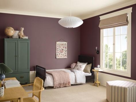 Lilac And Brown Bedroom, Purple Paint For Bedroom, Plum Paint Colors Bedrooms, Cozy Bedroom Purple, Warm Purple Paint Colors, Purple Bedroom Paint Colors, Purple Paint Bedroom, Purple Sherwin Williams Paint, Poetry Plum Sherwin Williams