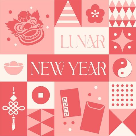 Lunar new year seamless pattern in scand... | Premium Vector #Freepik #vector Lunar New Year Graphic, Lunar New Year Poster, Lunar New Year Design, Luna New Year, Red Envelope Design, Chinese Red Envelope, New Year Post, Chinese Lunar New Year, Chinese New Year Card