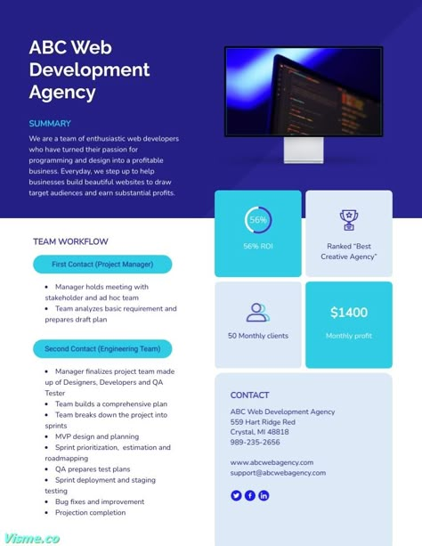 Development Process One Pager Proposal Template Template Visme Company One Pager Design, One Pager Design Ideas, One Pager Design Layout, One Pager Layout, Business One Pager, One Pager Ideas, Sell Sheet Design, One Pager Design, One Pagers