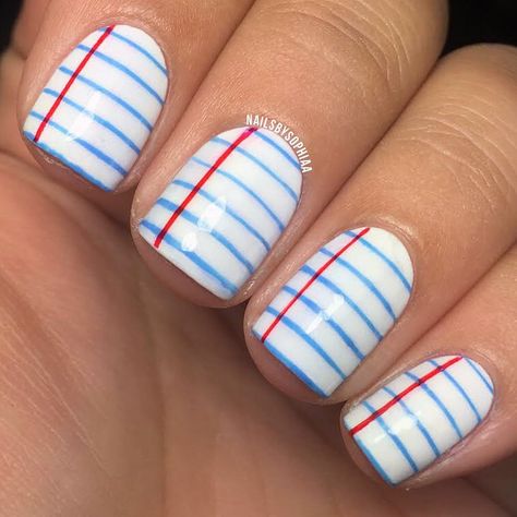 Notebook back to school nails Teacher Nails, School Nail Art, Nail Art Cute, Back To School Nails, School Nails, Striped Nails, Short Acrylic Nails Designs, Cute Nail Art, Girls Nails