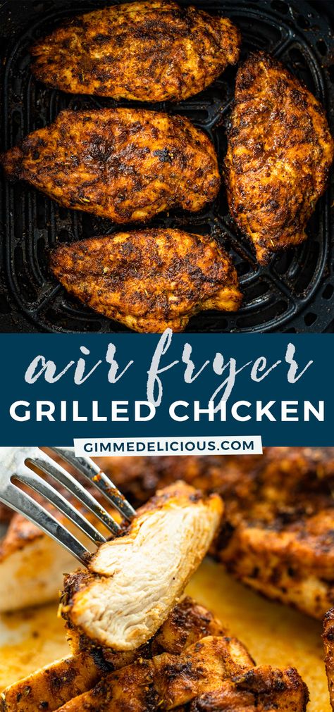 Air Fryer Grilled Chicken Breasts Air Fryer Grill Recipes, Grill Recipes Chicken, Air Fryer Grilled Chicken, Power Xl Air Fryer, Flavorful Grilled Chicken, Rice Salads, Air Fryer Recipes Chicken Breast, Air Fried Food, Air Fryer Oven Recipes