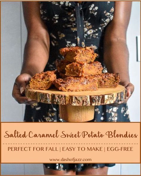 4 finds to set the tone for a cozy Fall in your home + a deliciously decadent salted caramel sweet potato blondies recipe that is easy to make, egg-free, and perfect for Fall. By Dash of Jazz Sweet Potato Blondies, Sweet Potato Bars, Potato Bars, Sweet Potato Dessert Recipes, Sweet Potato Dessert, Salted Carmel, Potato Bar, Pumpkin Pie Bars, Blondies Recipe