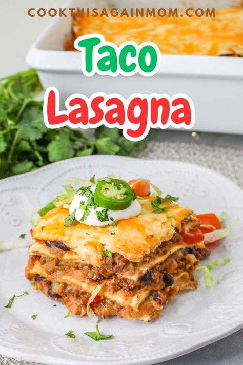 Mexican Taco Lasagna, Mexican Lasagna With Tortillas, Taco Casserole With Tortillas, Leftover Taco Meat Recipes, Layered Taco Bake, Casserole Meal, Taco Lasagna Recipe, Mexican Lasagna Recipes, Leftover Taco Meat