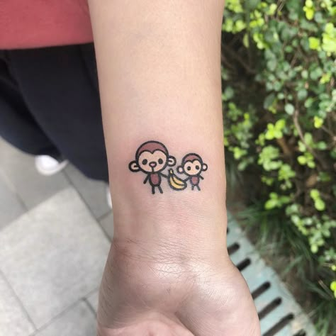 Cute tiny monkey banana tattoo Cute Monkey Tattoo, Monkey Tattoo, Clover Logo, Baby Tattoo Designs, Small Monkey, Army Tattoos, Monkey Tattoos, Tattoos Inspiration, Bff Tattoos