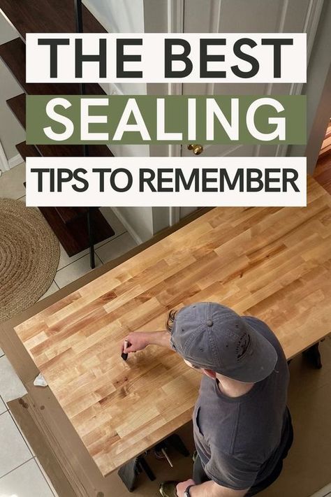 This is hands down the best way to seal butcher block countertops! We go over what polyurethane to use, how to sand, and how long the seal lasts! Navy Blue Kitchen Cabinets Modern Butcher Blocks, Diy Desk With Butcher Block Top, Polyurethane Wood Countertops, Poly Butcher Block Countertops, Butcher Block Color Ideas, Butcher Block Ideas Projects, Butcher Block Kitchen Table Diy, Wood Stain Colors Butcher Block, Wood And Marble Countertops