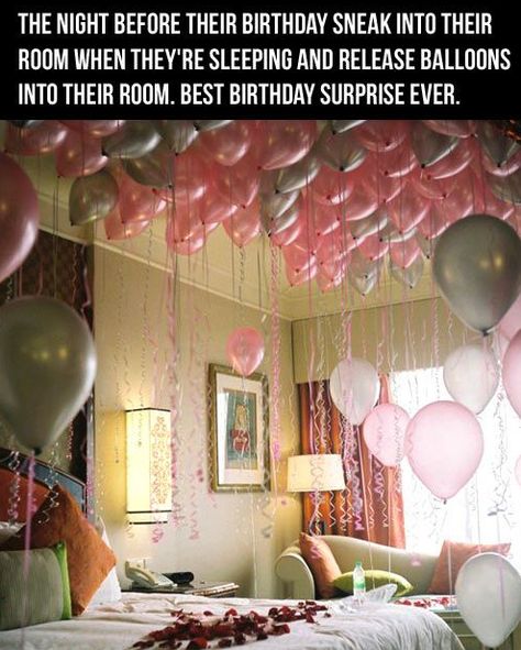 Unless the ceiling fan is on... (that makes me laugh!) Room With Balloons, Best Birthday Surprises, 17. Geburtstag, Indoor Party, Event Ideas, Birthday Surprise, Birthday Fun, Kids' Room, Future Kids