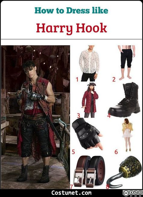 Harry Hook costume is a white lace top, black cropped pants, a red colonial jacket, fingerless gloves, and black combat boots.            #Male #male #movies #Disney #pirate #Descendants Hook Costume, Captain Hook Costume Mens, Captain Hook Female Costume, Captain Hook Inspired Outfit, Captain Hook Halloween Costume, Mal Descendants Costume, Men’s Captain Hook Costume, Captain Hook Disneybound Men, Men’s Pirate Costume Diy Adult