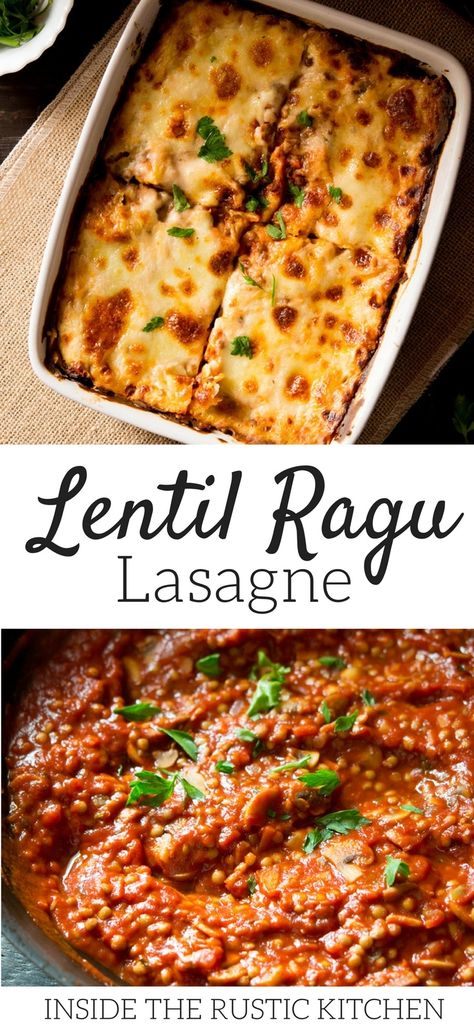 Lentil ragu lasagne recipe, an easy vegetarian ragu using lentils and mushrooms it's packed full of flavour even meat lovers will love this! This is the ultimate vegetarian lasagna recipe. Find more easy and authentic Italian recipe at Inside The Rustic Kitchen. Vegetarian Ragu, Easy Lasagne Recipes, Pku Recipes, Lentil Ragu, Vegetarian Lasagna Recipe, Lasagne Recipes, Quick Vegetarian Meals, Vegetarian Lasagna, Italian Recipe