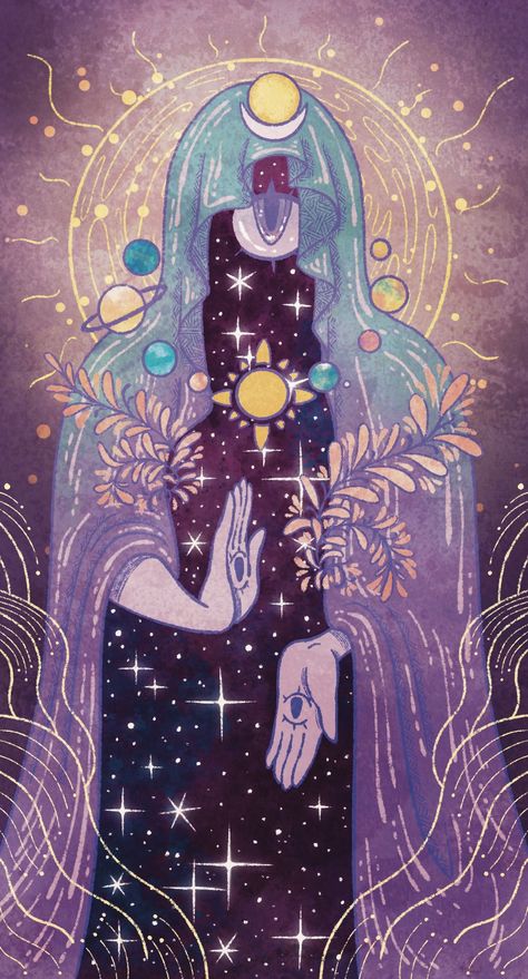 Card of Oracle pack Psychic Art Illustrations, Oracle Card Design Ideas, Oracle Card Art, Whimsigoth Illustration, Oracle Character Design, Oracle Drawing, Astrology Art Illustration, Fantasy Oracle, Oracle Cards Aesthetic