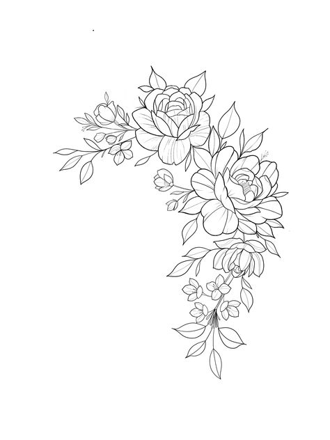 How To Plan Tattoo Sleeve, Aster Flower Tattoo Stencil, Shoulder Cap Tattoo Stencil, Curved Floral Tattoo Design, Shoulder Tattoos For Women Stencil, Flower Tattoo Designs Shoulder, Womens Full Sleeve Tattoo, Curved Flower Tattoo, Side Of Knee Tattoos Women