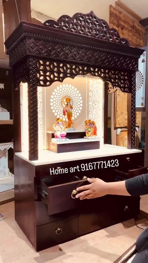 Mandir Top Design, Temple Design For Home Hindu, Pooja Room Ideas Indian Modern, Pooja Room Ideas Indian, Pooja Cabinet, God Meditation, Mandir Decor, God Temple, Krishna Mahadev