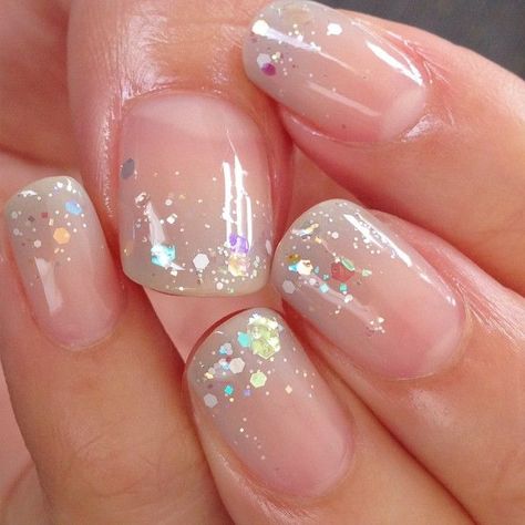 White Sparkle Nails, Red Sparkle Nails, Clear Glitter Nails, Clear Gel Nails, Clear Nail Designs, Sparkle Nail Polish, Gel Polish Nail Art, Nail Art Gel, Clear Nail