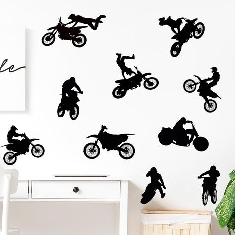 PRICES MAY VARY. High-Quality Vinyl Material: Our dirt bike wall decals are made of high-quality vinyl material, which is durable, waterproof, and easy to clean. They can be applied to any smooth and clean surface, such as walls, doors, windows, furniture, and more. Wide Application: These dirt bike wall decals are perfect for decorating bedrooms, playrooms, classrooms, offices, gyms, living rooms, and more. They can create a sporty and adventurous atmosphere for your space. Easy to Apply and Re Dirt Bike Bedroom, Motocross Bedroom, Dirt Bike Room, Sport Stickers, Sports Wall Decals, Bike Wall, Bike Room, Stickers For Kids, Dirt Bike