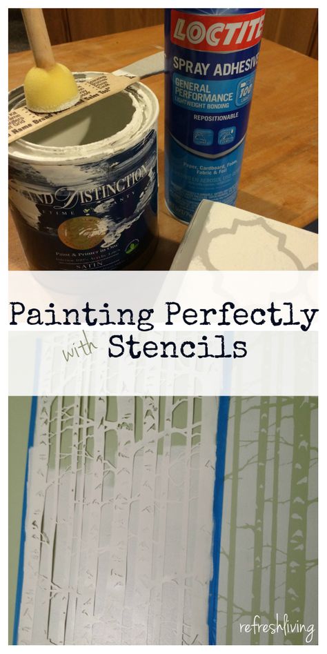 Painting Perfectly With Stencils ... using re-positionable spray adhesive like Loctite Spray Adhesive, foam stippler & painters tape ................... #DIY #stencil #howto #tips #sprayadhesive #foamstippler #tape #sign #furniture #decor #crafts Painting With Stencils, Spray Painting Wood Furniture, Spray Paint Furniture, Spray Paint Stencils, Diy Stencil, Diy Spray Paint, Stencil Wood, Adhesive Stencils, Painting Wood Furniture