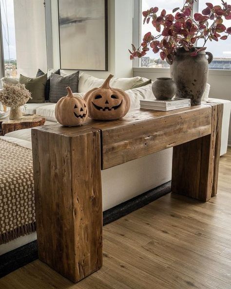 Ubud Console, Fall Console Table Decor, Georgia Farmhouse, Console Table Decor, Cheap Fall Decor, Rae Dunn Halloween, Traditions Around The World, Cheap Fall, Console Table Decorating