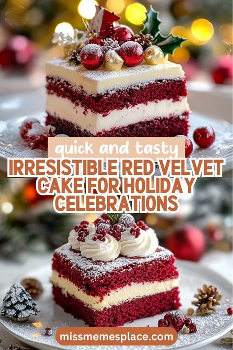 Indulge in the spirit of the season with this Irresistible Red Velvet Cake for Holiday Celebrations. Featuring a vibrant crimson hue and a soft, tender crumb, this cake is a delightful treat that captures the essence of Christmas. The creamy frosting adds the perfect tangy finish, making each slice a taste sensation. Whether you're hosting a festive gathering or looking for a show-stopping dessert to share, this red velvet cake will elevate your holiday baking game to new heights! Red Velvet Cake For Christmas, Red Velvet Cake Christmas, Christmas Cookies Icing, Christmas Red Velvet Cake, Red Velvet Christmas Cake, Christmas Cookie Icing, Italian Christmas Cake, Christmas Red Velvet, Christmas Cake Recipe