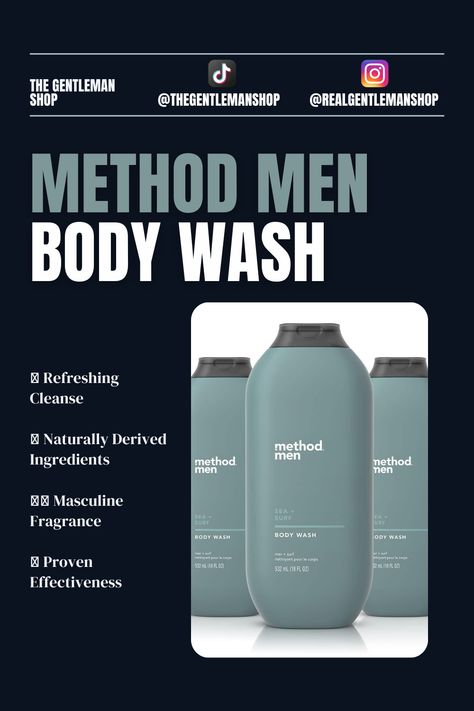 🛁 Embrace Clean and Refreshed Skin - Try Method Men Body Wash Today! 🛁 #hygieneessentials #bodywash #aesthetics #cleanskin Body Wash Packaging, Hygiene Essentials, Mens Body Wash, Method Man, Men's Health, Mens Health, Clean Skin, Body Wash, Beauty And Personal Care