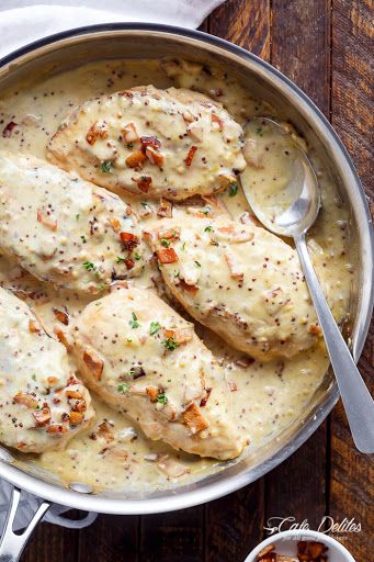 Creamy Honey Mustard Chicken, Creamy Honey Mustard, Chicken With Bacon, Creamy Honey, Chicken Food Recipes, Honey Mustard Chicken, Mustard Chicken, Favorite Dinner, Chicken Food