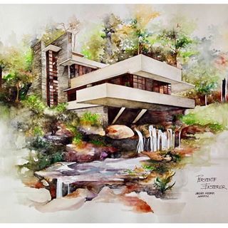 By @chelseamutama One of the best sketches of the falling water house i've ever seen. #sketchcollector The Falling Water House, Best Sketches, Interior Architecture Sketch, Falling Water House, Waterfall House, Interior Design Renderings, Interior Architecture Drawing, Falling Water, Water House