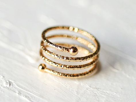 Spiral Ring, Adjustable Ring, Wire Wrapped Swirl Ring, Spiral Hammered Ring, Simple Everyday Ring, Triple Coil Ring, Gift for Her - Etsy Minimal Gold Ring, Gold Wrap Ring, Coil Ring, Hammered Gold Ring, Woven Ring, Ring Wire, Mom Ring, Gold Rings Simple, Spiral Ring