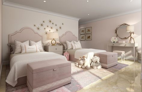 Sisters Bedroom Ideas, Twin Girl Bedrooms, Sister Bedroom, Interior Farmhouse, Luxury Kids Bedroom, Shared Girls Room, Children's Bedroom Ideas, Girls Room Design, Shared Girls Bedroom