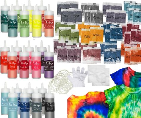 PRICES MAY VARY. - If you’re looking for a GIANT tie dye party kit, this is for you. This order is doubled! You will get 24 large tie dye bottles, 12 colors of powder fabric die, 48 total bulk tie dye powder (4x tie dye refill), 240 rubber bands, 20 pairs of gloves, 4 tablecloths and an instruction manual. 336 items together for unlimited fun! - You can use this kit for tie dyeing projects or simply just change the colors of your wardrobe individually! Dye your shirts, pants, shorts, skirts, hat Diy Tie Dye Techniques, Tie Dye Party, Dye Techniques, Invert Colors, Tie Dye Kit, Diy Tie, How To Tie Dye, Spiral Pattern, Cool Ties