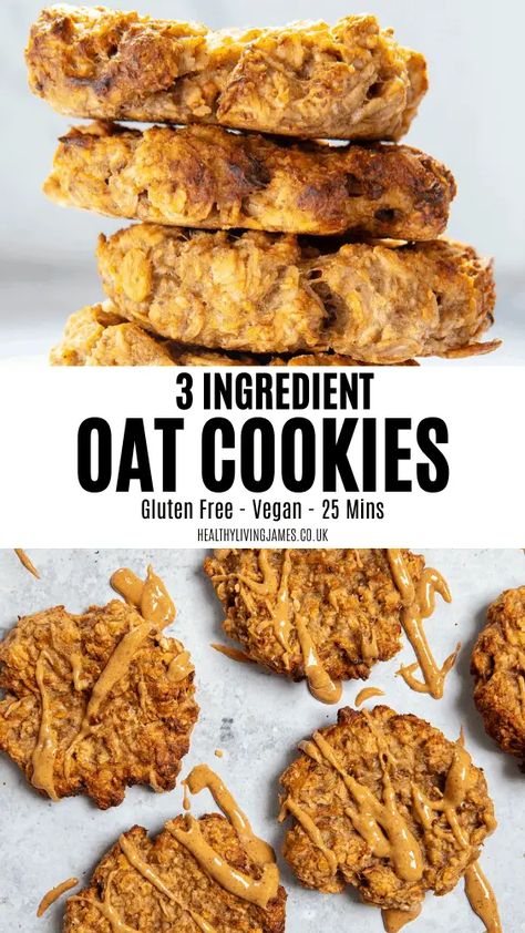 Super easy 3 ingredient gluten-free, vegan and refined sugar free Oat Cookies! Only 5 minutes prep these will be ready in 25 minutes and perfect for baking with kids.