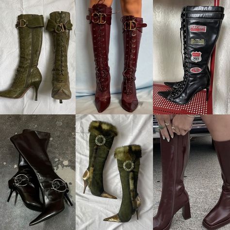 dream wardrobe: boots edition 😮‍💨 • #depop #y2k #fashion #clothing #2000s #vintage #trending #pintrest #inspo #outfitinspo #styling Y2k Boots Outfit, 2000s Boots, Y2k Boots, Depop Y2k, 2000s Vintage, Pointed Heels, Boots Outfit, Y2k Fashion, Dream Wardrobe