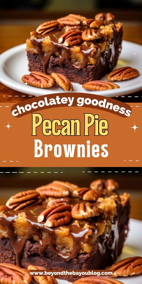 Indulge in these irresistible Pecan Pie Brownies! 🍫🥧 Fudgy brownies topped with a gooey layer of caramelized pecans make for the ultimate holiday treat. Rich, decadent, and easy to make, this dessert is perfect for gatherings or simply spoiling yourself. Don't miss out on these mouthwatering bites! Save this recipe now and enjoy every chocolaty pecan-filled moment! #PecanPieBrownies #HolidayDesserts #ChocolateLovers #BeyondTheBayouBlog #BrownieRecipe Pecan Dessert Ideas, Pecan Pie Brownies Recipe Easy, Pecan Pie Brownies Recipe, Brownie Mix Desserts, Special Brownies, Pecan Brownies Recipe, Caramelized Pecans, Chocolate Pecan Pie Bars, Brownies Fudgy