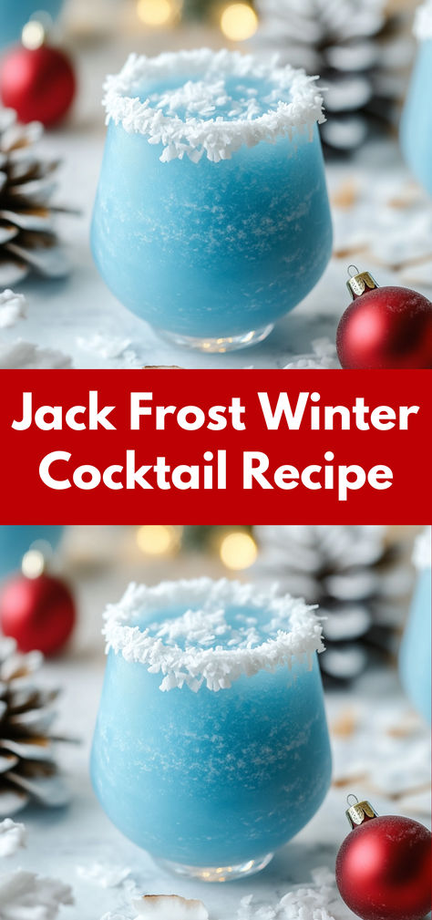 Jack Frost Winter Cocktail Recipe Jack Frost Cocktail, Nye Drinks, Winter Cocktails Recipes, Blue Drink, Winter Cocktail, Mix Drinks, Blue Drinks, Seasonal Drinks, Rum Cocktails