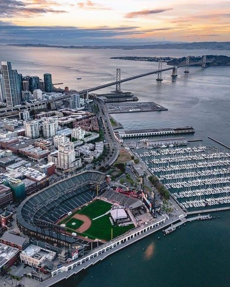 Oracle Park - San Francisco Giants San Francisco Giants Stadium, Oracle Park, Bay Bridge San Francisco, Giants Stadium, Mlb Stadiums, San Francisco Giants Baseball, Baseball Park, California History, City Scene