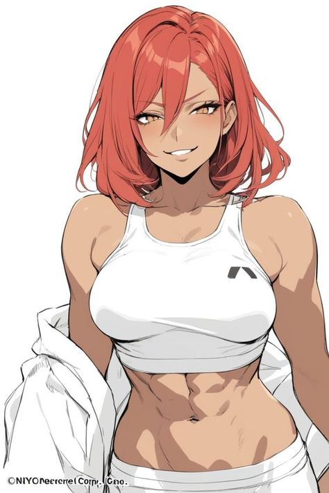 Muscular Female Character Design, Redhead Characters, Tomboy Art, Buff Women, Muscle Girls, Character Design Animation, Female Character Design, Anime Poses Reference, Cute Anime Pics