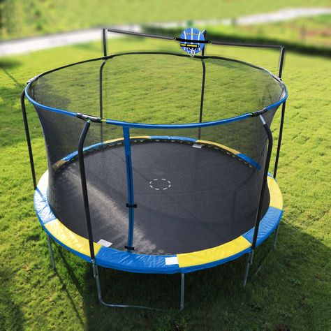 Bounce Pro 14-Foot Trampoline, with Slama Jama, Blue/Yellow (Box 1 of 2) – BrickSeek Fun Trampoline Games, Diy Trampoline, Trampoline Ideas, Play House Ideas, Trampoline Games, Base Jump, Outdoor Trampoline, Best Trampoline, Backyard Trampoline