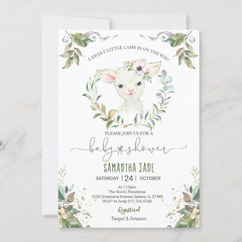 Lamb Baby Shower Theme, Lamb Baby Shower Invitations, Farm Invitation, Baby Lamb Baby Shower, Baby Shower Garland, Rustic Baby Shower Invitations, Gender Neutral Baby Shower Invitations, Baby Shower Tea, Watercolor Cute