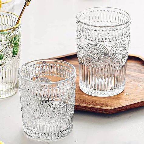 Nice Drinking Glasses, Beaded Drinking Glasses, Glasses To Drink, Vintage Water Glasses, Cute Drink Glasses, Fancy Glasses For Drinks, Cute Drinking Glasses, Nordic Glassware, Drinking Glasses Aesthetic