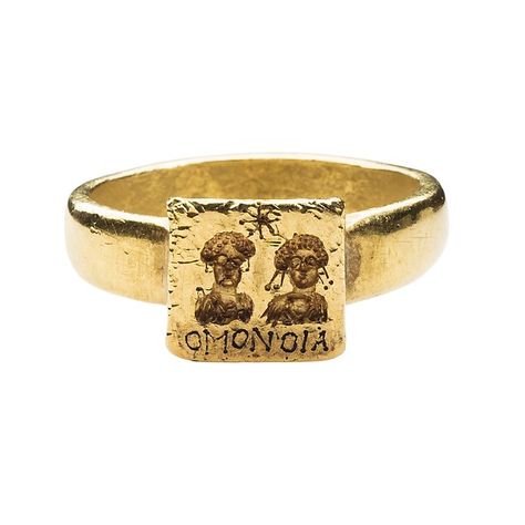 Gold Marriage Ring.  Date: 6th–7th century CE. Culture: Byzantine. Medium: Gold. Dimensions: Exterior diameter 21.6 mm.; bezel 9.7 x 9.1 mm.; weight 10 g.; US size 7 ¼; UK size O.  Classification: Metalwork-Gold.  In the Metropolitan Museum of Art, New York. Marriage Rings Gold, Byzantine Gold, Byzantine Jewelry, Ancient Jewels, Ancient Jewellery, Marriage Ring, Historical Jewellery, Ancient Jewelry, Antique Jewellery