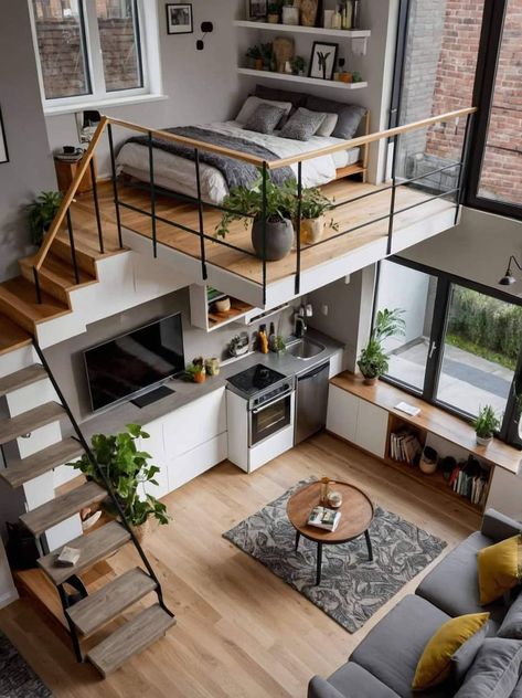 House Interior Layout, Single Apartment, Loft House Design, Interior Layout, Tiny House Loft, Small Loft, Small Apartment Design, A Frame Cabin, Loft House