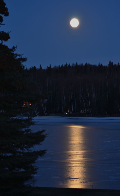 Moonlit night on a frozen Seymour Lake. Photo by Cheryl Grogan Moonlit Forest Aesthetic, Night Time Forest Aesthetic, Night Lake Aesthetic, Moonlit Aesthetic, Lake At Night Aesthetic, Frozen Lake Aesthetic, Lakes At Night, Moonlit Lake, Lake At Night