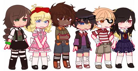 Charlotte Charlie Emily Susie Miller Gabriel Jeremy Fitzgerald Fritz Smith Cassidy Brooks Fnaf Gacha Nox club Missing Children Fnaf, Gacha Brat, Cassidy Fnaf, Charlie Emily, Jeremy Fitzgerald, Afton Gacha, Gacha Nox, Fnaf Gacha, Pastel Goth Outfits