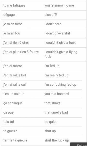 French Swear Words, French Notes, Words In Different Languages, French Slang, French Words Quotes, Studie Hacks, Useful French Phrases, French Flashcards, Basic French Words