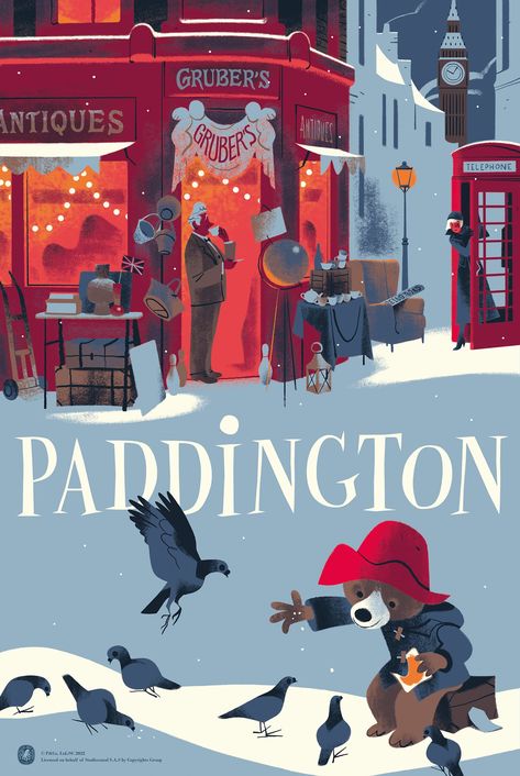 Annette Marnat Paddington Poster, Paddington Film, Nautilus Art, Annette Marnat, 동화 삽화, Winter Illustration, Picture Books Illustration, Pop Culture Art, Film Poster