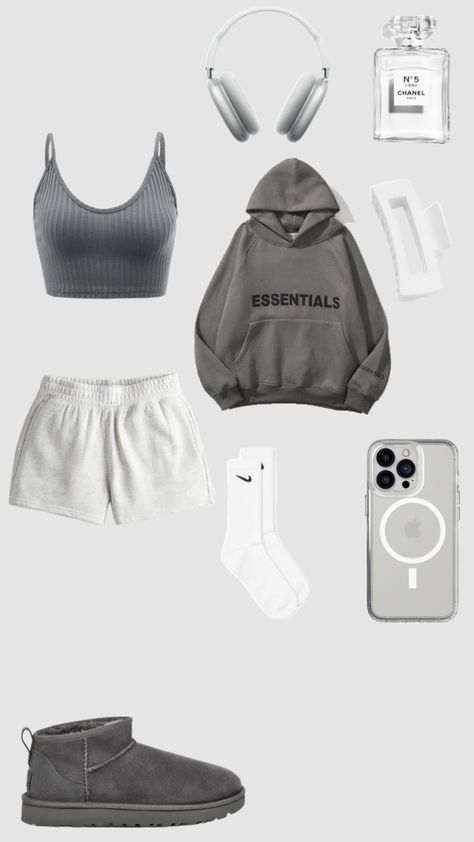 #outfit #grey #white #minimalist #airportfit #skincare #fyp Comfy Sleeping Outfits, Grey Pajamas, Comfy Travel Outfit Summer, Outfit Grey, Comfy Travel Outfit, Egirl Fashion, Outfit Inspo Summer, Comfy Outfit, Casual Preppy Outfits