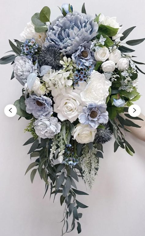 White Peonies Bouquet, Cascading Bridal Bouquets, Bridal Bouquet Blue, Cascading Wedding Bouquets, Eucalyptus Bouquet, Blue Wedding Bouquet, Silk Wedding Bouquets, Dusty Rose Wedding, Rose Wedding Bouquet